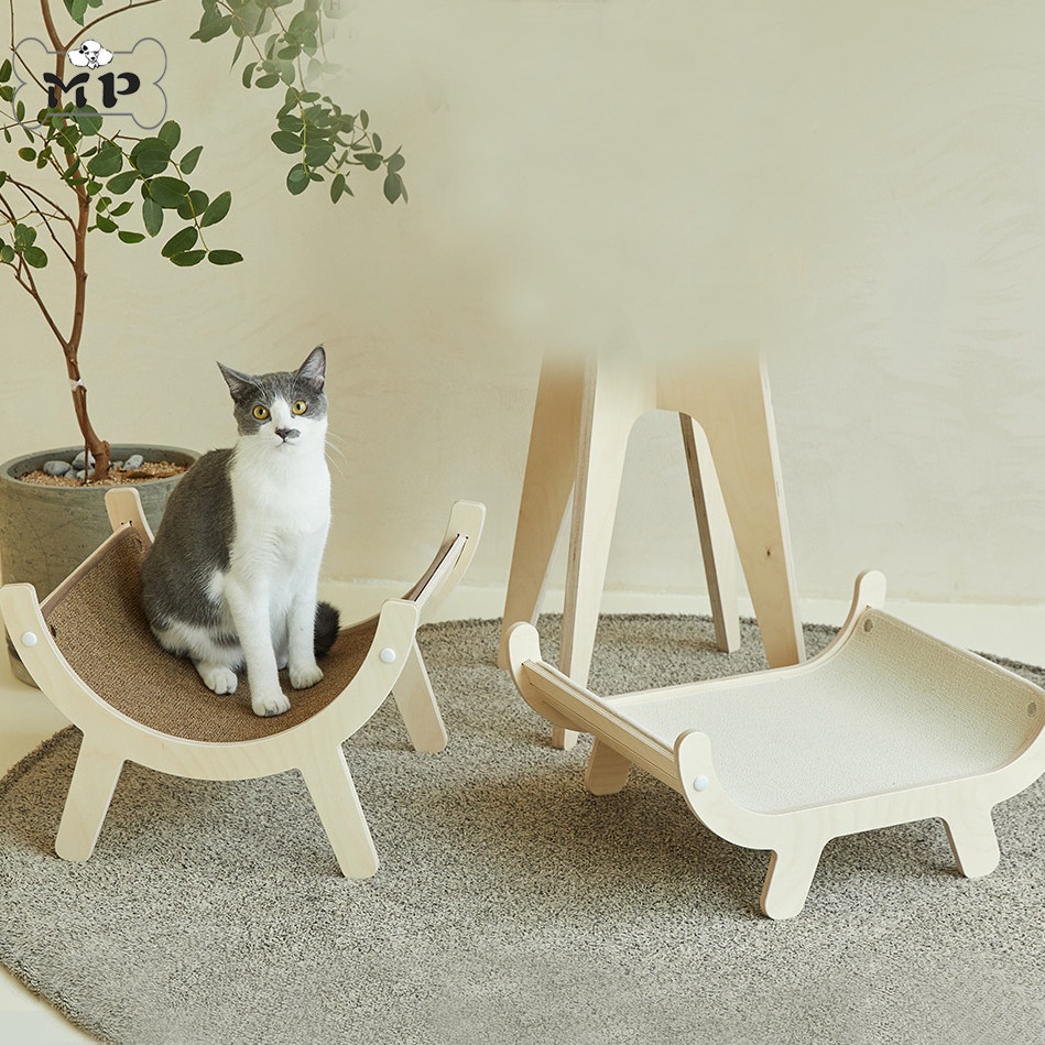 『memory pet』韩国代购宠物猫咪白桦木深浅半圆形吊床型猫抓板床