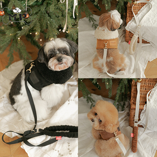 『Memory Pet』韩国rollingpepe宠物冬季羊羔毛麂皮绒胸背/牵引绳