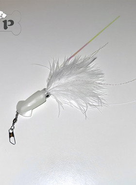 现货~韩国正品宠物猫咪手工夜光鱿鱼白色羽毛硅胶逗猫棒替换头
