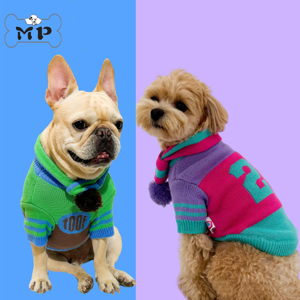 『Memory Pet』韩国代购秋冬宠物学院风数字23拼色毛衣/条纹围巾