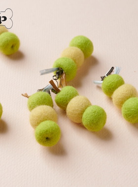 『Memory Pet』韩国代购宠物100%羊毛绒球绿色毛毛虫逗猫棒头玩具