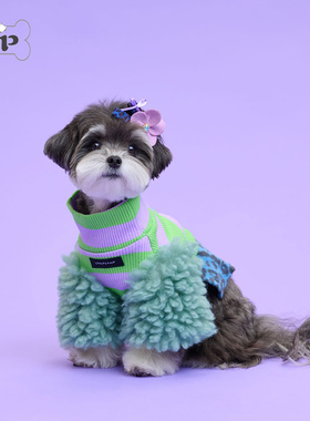 『Memory Pet』韩国comocomo宠物甜酷豹纹撞色毛绒条纹拼接上衣