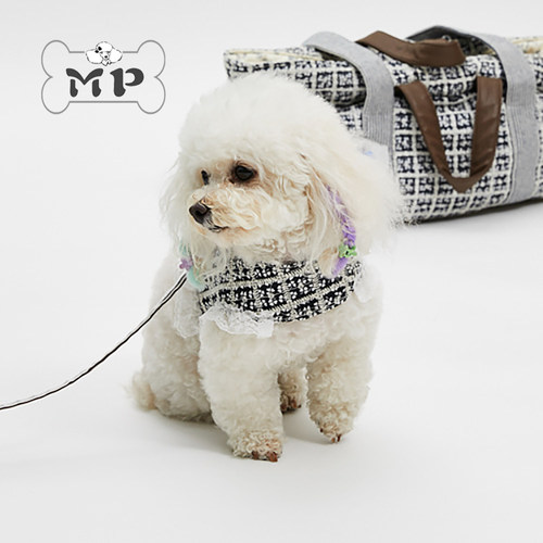 宠物蕾丝边黑白格子胸背牵引绳