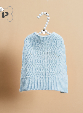 『Memory Pet』韩国louisdog宠物秋冬天蓝色毛绒针织蕾丝背心