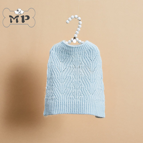 韩代宠物毛绒天蓝色针织蕾丝背心