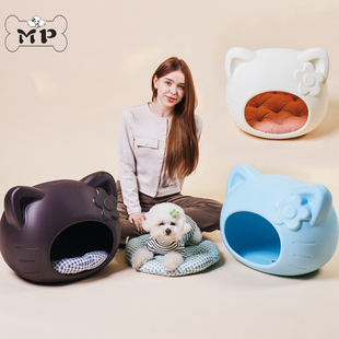 『Memory Pet』韩国直邮宠物防潮防霉可爱猫耳朵半封闭式猫窝狗窝