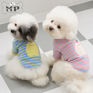 『Memory Pet』韩国bennys宠物可爱兔子刺绣条纹荷叶边拉绒T恤