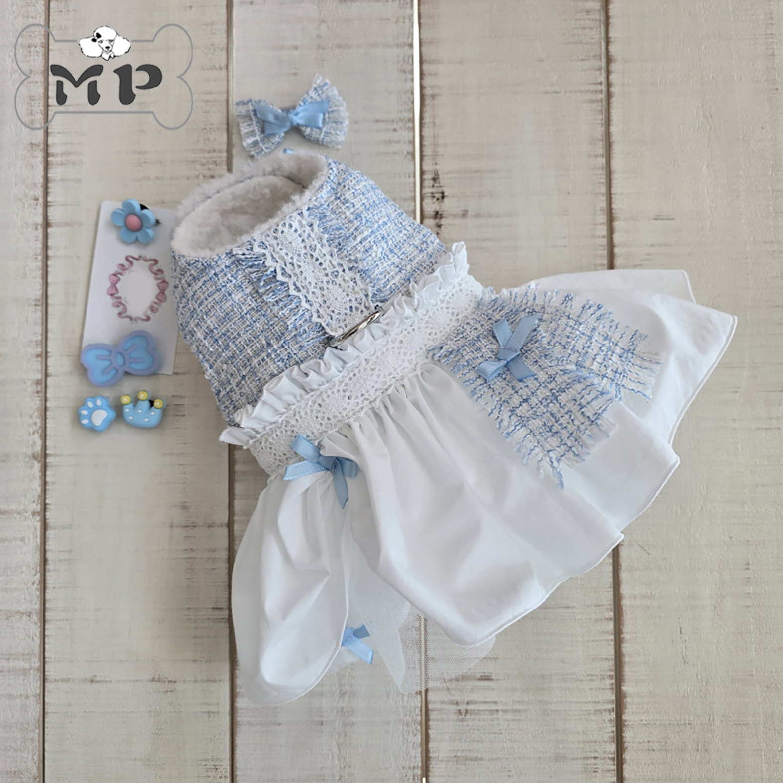 韩代宠物小香风粗花呢蕾丝胸背