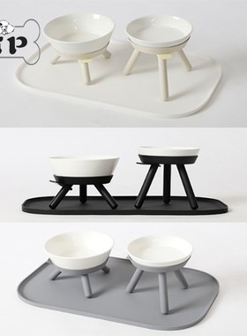 部分现货~韩国正品Inherent宠物猫狗饭水碗黑白灰色三脚桌陶瓷碗