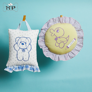 『Memory Pet』韩国louisdog宠物鸭子小熊格纹荷叶边安睡枕头抱枕