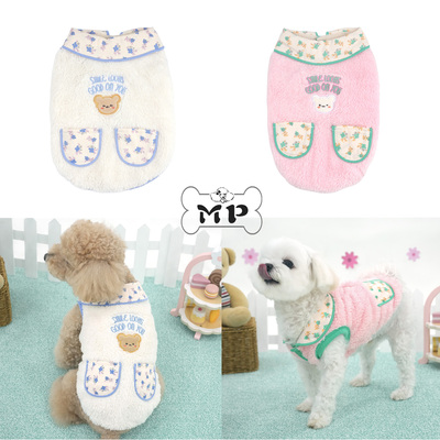 韩代宠物秋冬小熊碎花毛绒开衫