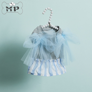 『Memory Pet』韩国代购louisdog宠物蕾丝大蝴蝶结条纹拼接T恤