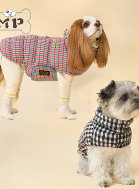 『Memory Pet』韩国ICANDOR宠物秋冬可牵引苏格兰格子毛呢外套