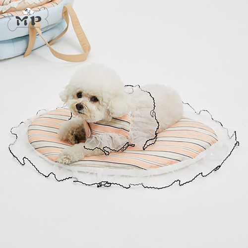韩代宠物条纹蕾丝便携纯棉坐垫