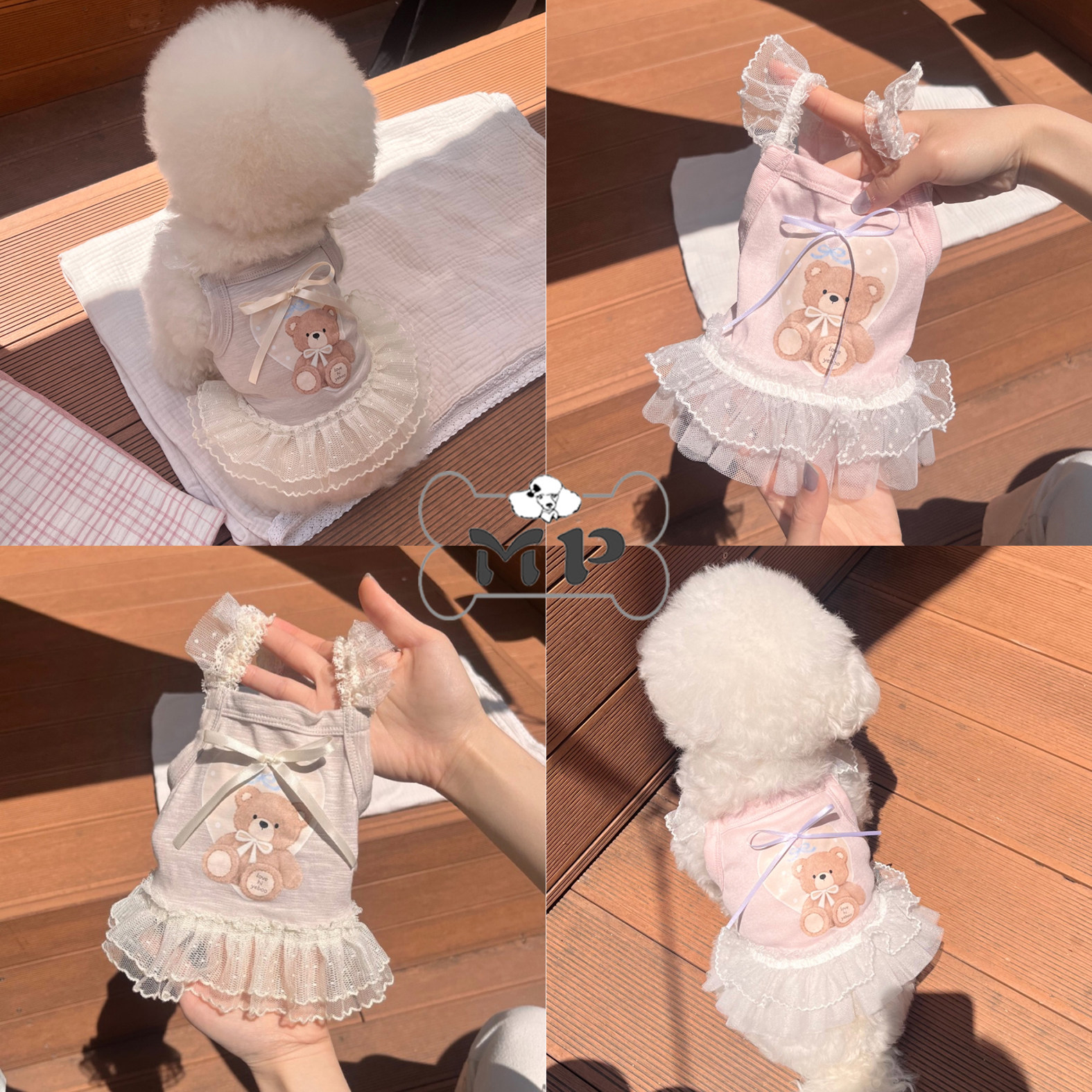 韩代宠物蝴蝶结蕾丝花边连衣裙