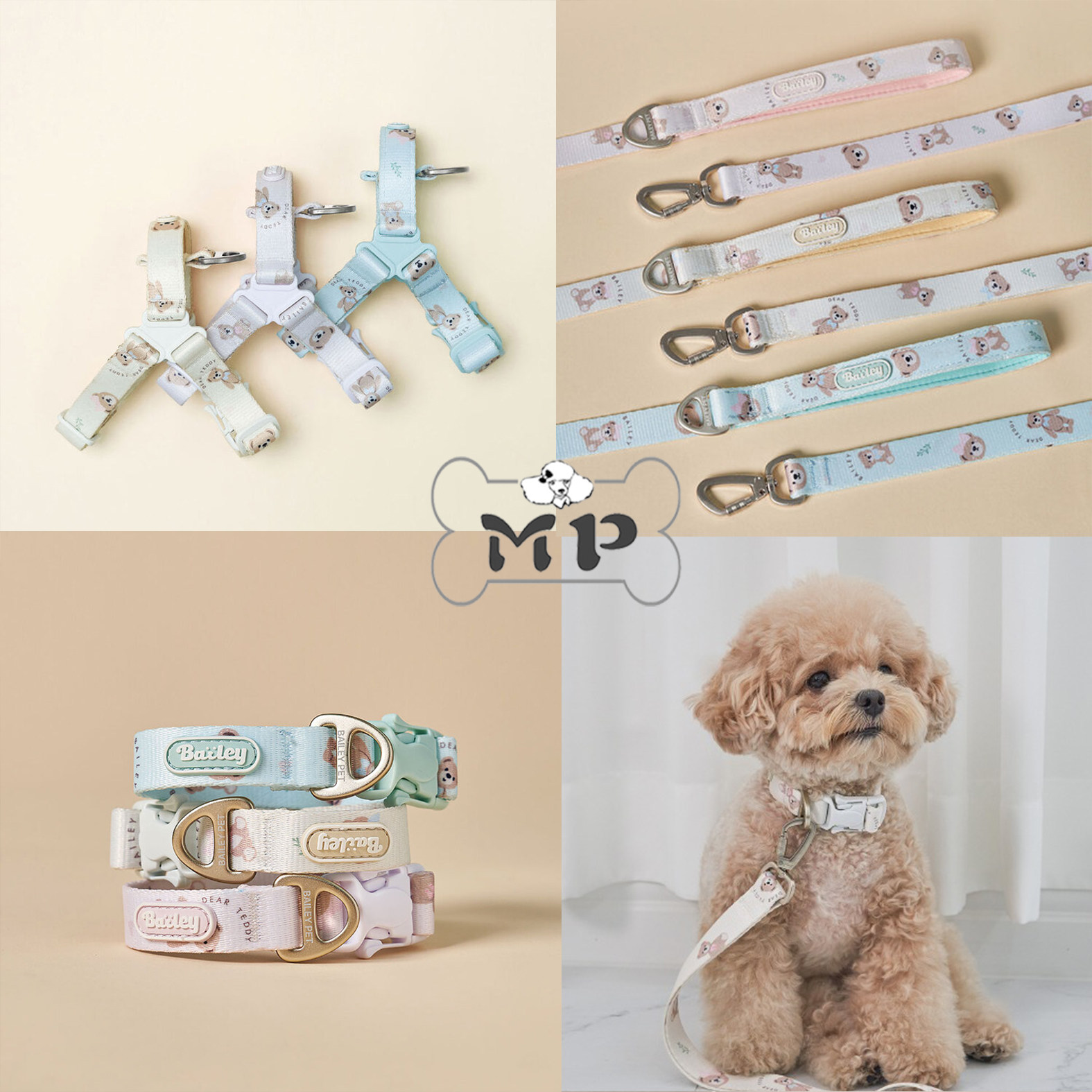 韩代宠物小熊图案胸背项圈牵引绳