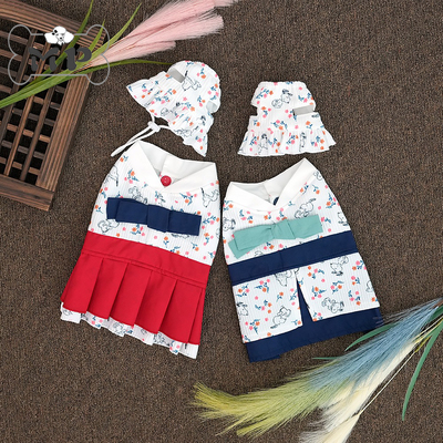 韩代宠物史努比碎花印花韩服套装