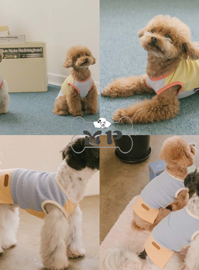 『Memory Pet』韩国代购scamper春秋宠物华夫条纹拼色圆领背心