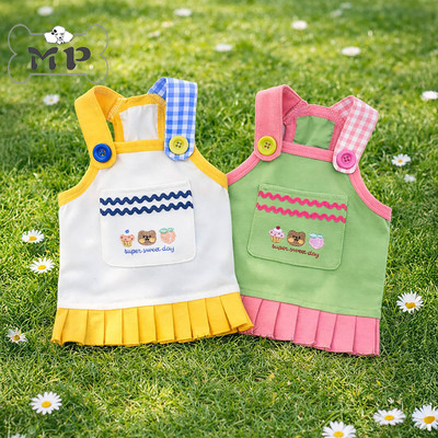 韩代宠物口袋小熊花边纽扣背带裙
