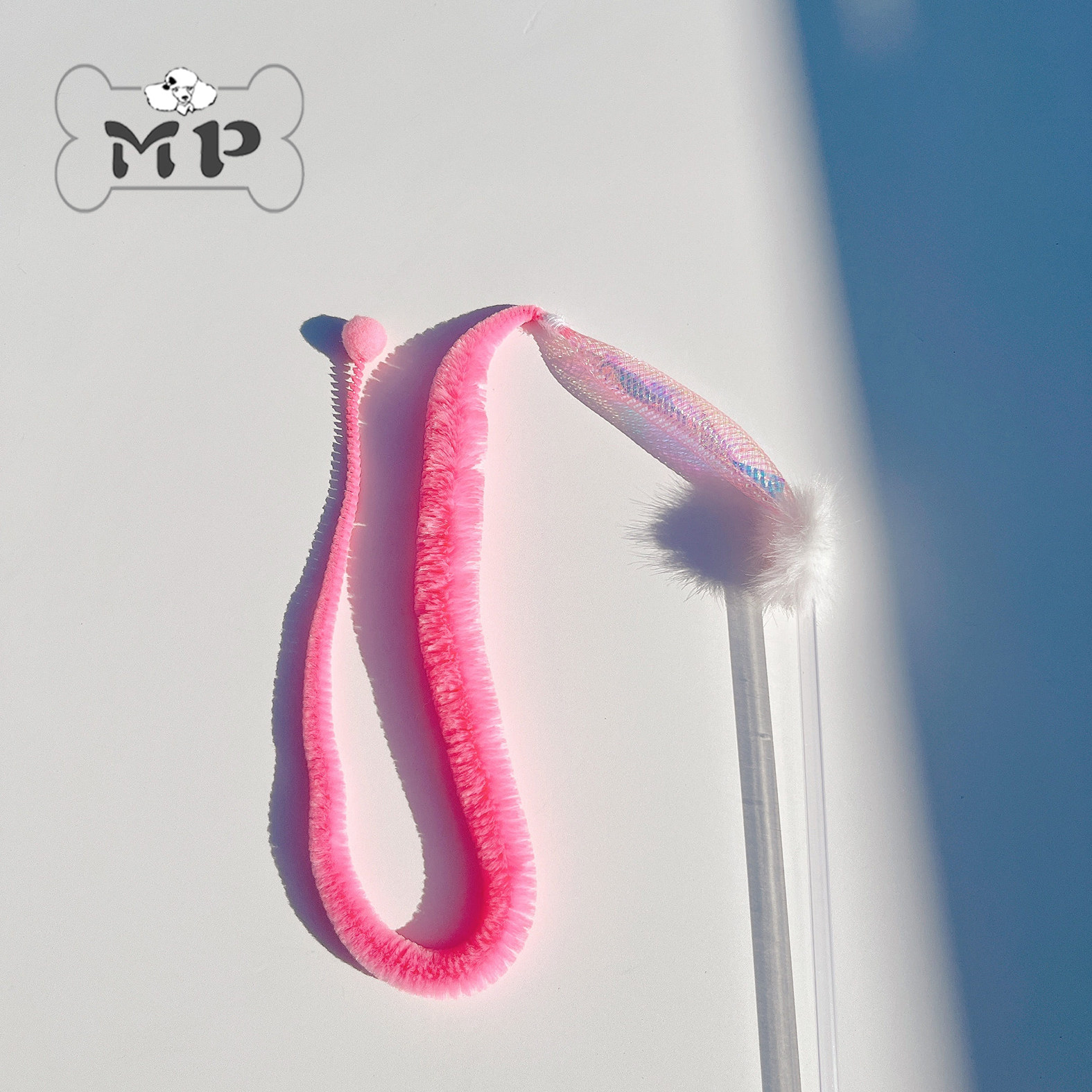 韩代宠物粉色毛绒蛇逗猫棒玩具