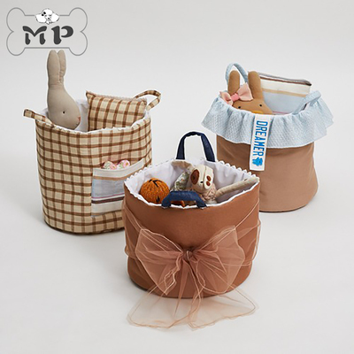 韩代宠物蝴蝶结亚麻玩具收纳篮