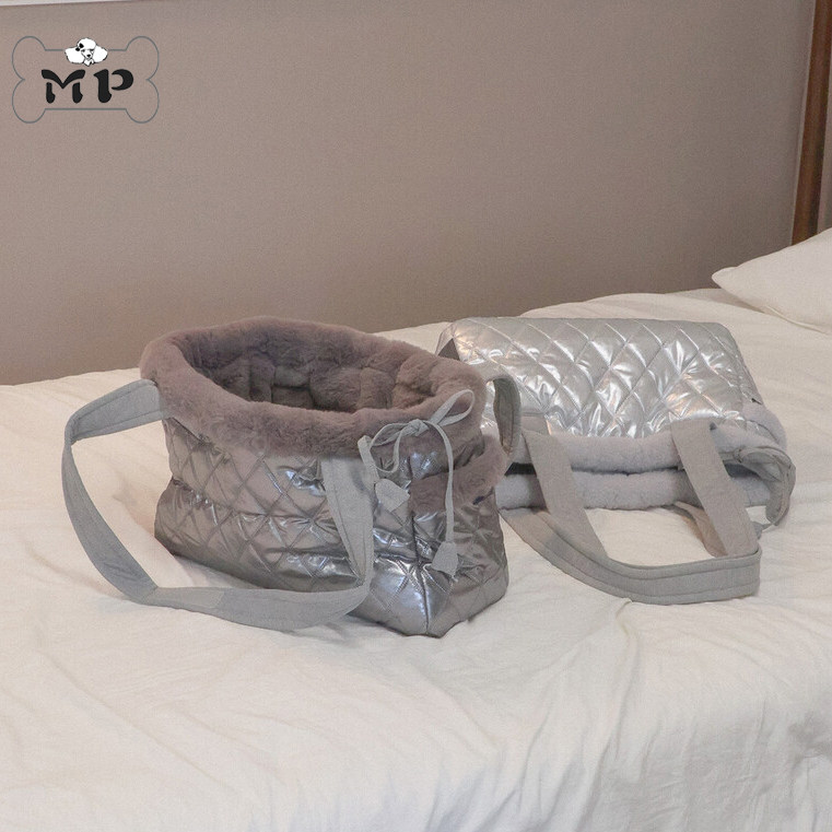 韩代冬毛绒光泽菱格银单肩手提包