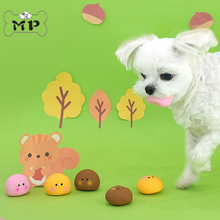 部分现货~韩国parisdog宠物狗狗可爱栗子头迷你乳胶发声玩具