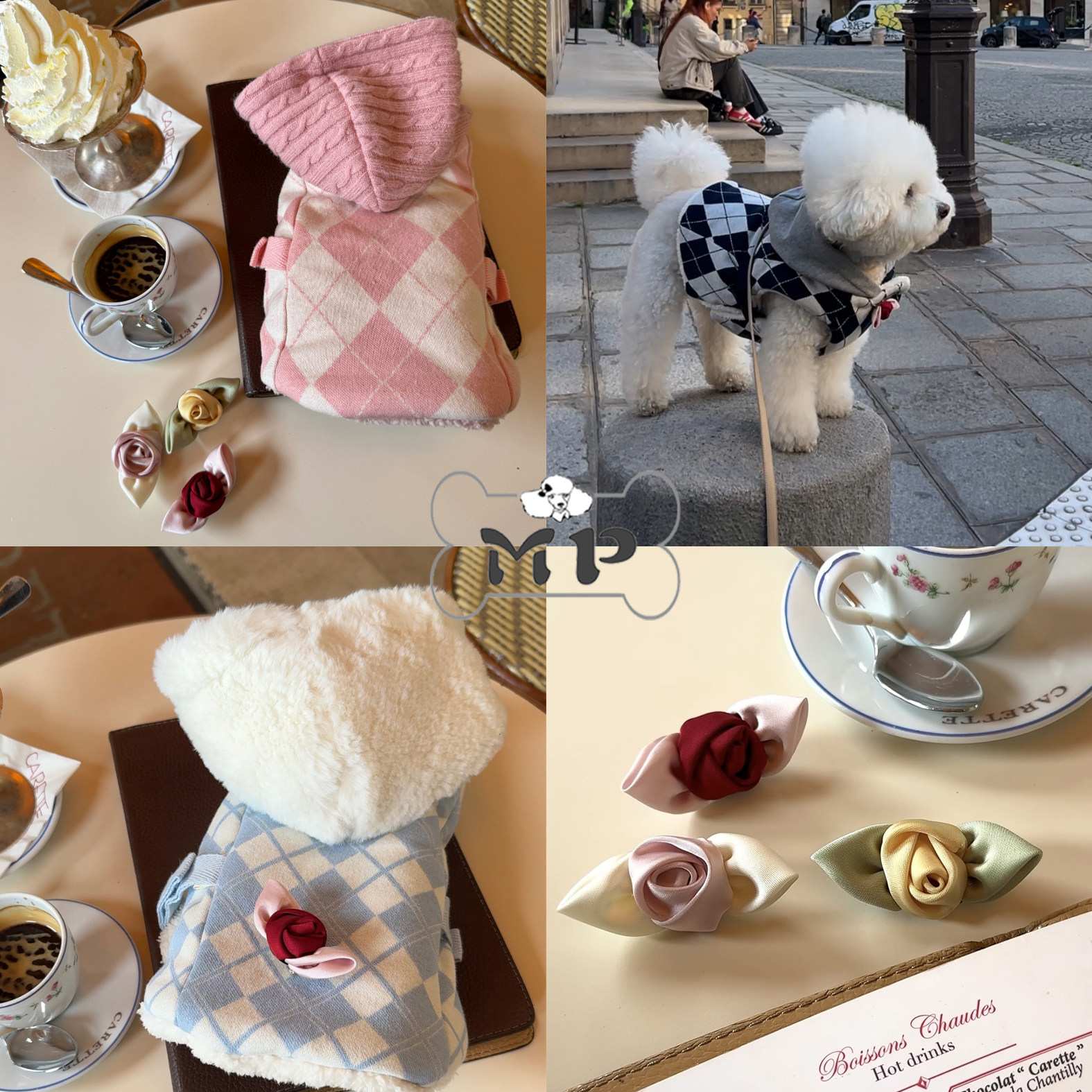 韩代宠物菱格针织连帽保暖马甲