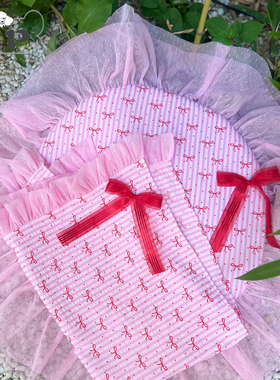 『Memory Pet』韩国代购jellaco宠物轻薄提花红色蝴蝶结圆方垫子