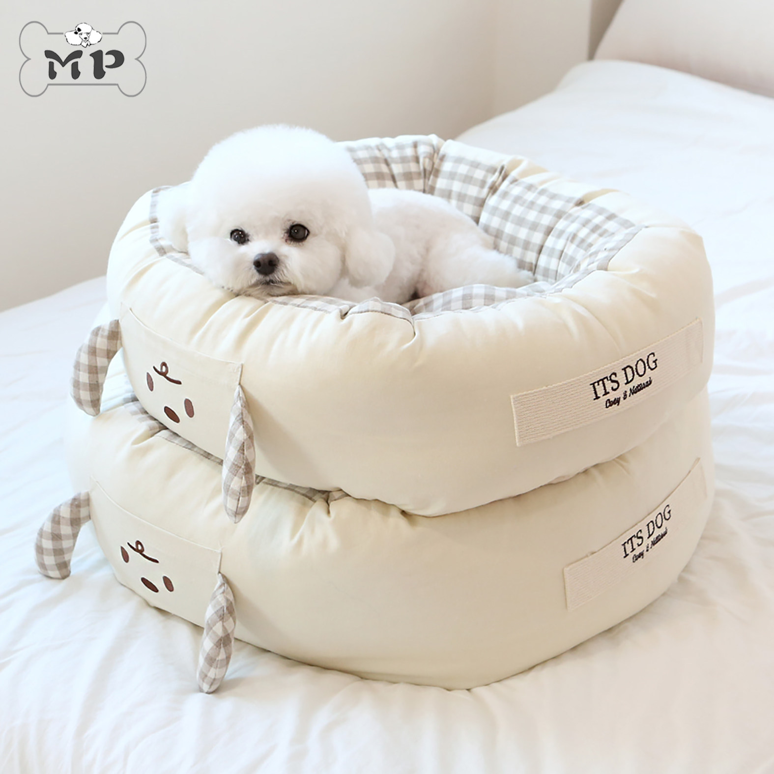 韩代宠物格纹小狗水洗棉麻睡窝