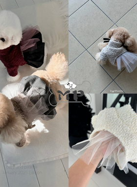 『Memory Pet』韩国代购cozyn宠物冬季拉绒蕾丝荷叶边高领外套