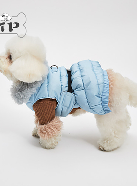 『Memory Pet』韩国louisdog宠物秋冬温暖蓝色羽绒服腰带连帽马甲