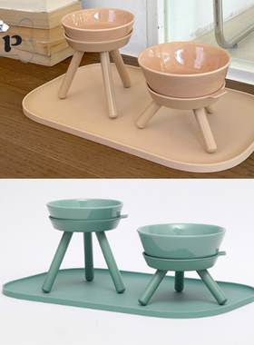 部分现货~韩国正品Inherent宠物猫狗木色翡翠绿三脚桌陶瓷碗餐垫