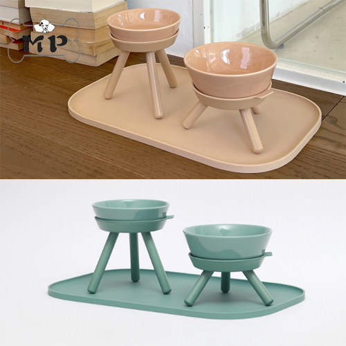 韩代宠物猫狗木米色三角桌陶瓷碗