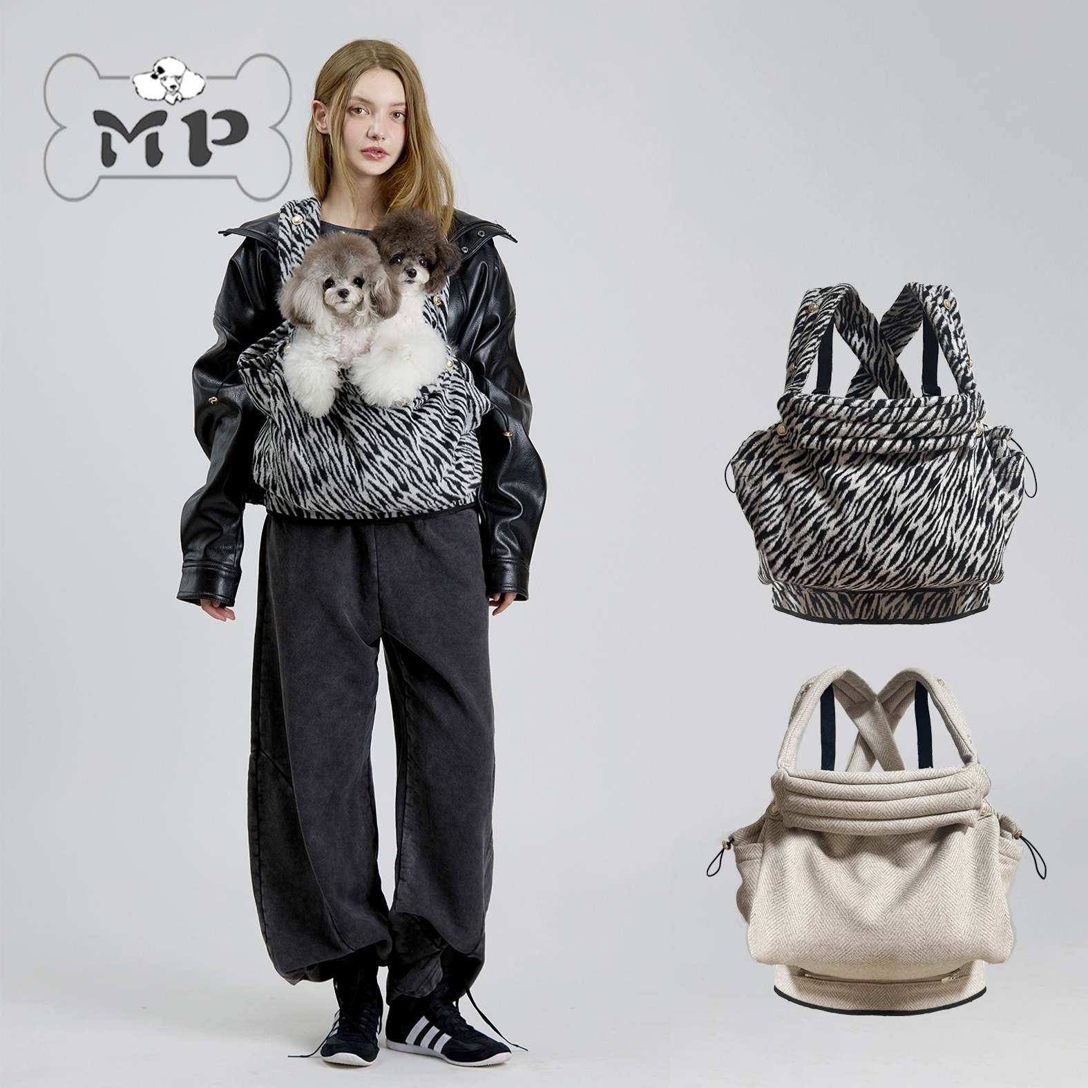 韩代宠物舒适斑马双肩胸前包