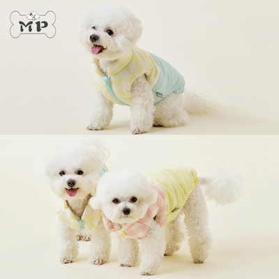 韩代宠物格纹拼色加绒拉链马甲