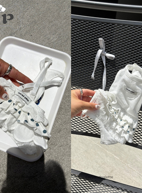 『Memory Pet』韩国代购cozyn宠物白色圆点镂空背带裙/挂腿两脚衣