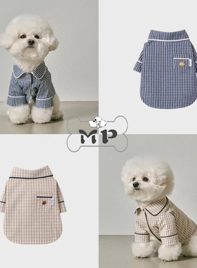 『Memory Pet』韩国smallstuff宠物格纹刺绣翻领舒适睡衣家居服