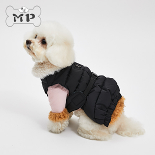 『Memory Pet』韩国louisdog宠物秋冬毛领黑色羽绒服腰带连帽马甲