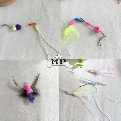 韩代羽毛绒球虫子长尾虾逗猫玩具