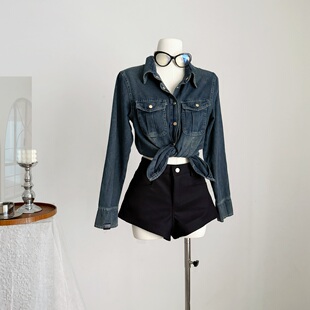 ANDYET AD1收腰牛仔衬衫女古早气质休闲外套修身长袖显瘦内搭上衣