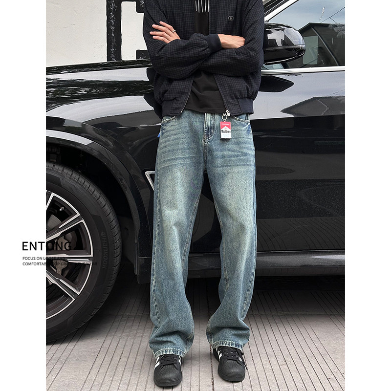 Entong美式潮牌高街水洗宽松牛仔裤子男款春秋季新款直筒百搭长裤