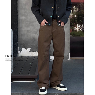 Entong潮牌复古美拉德水洗牛仔裤男款微喇裤休闲百搭宽松大码裤子