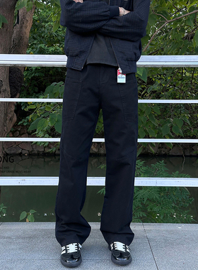 Entong潮牌百搭黑色工装裤子男款美式高街直筒宽松大口袋休闲长裤