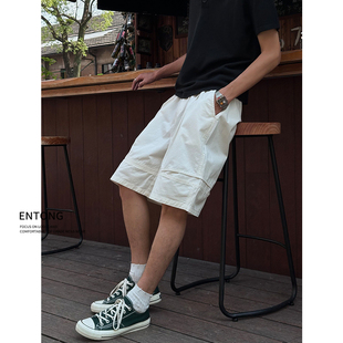Entong潮牌白色短裤男款夏季薄款2025新款美式街头宽松休闲五分裤