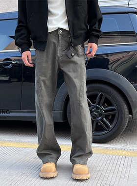 Entong美式cleanfit弯刀工装裤男生潮牌秋季牛仔裤高街宽松长裤子