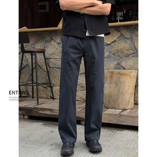 Entong美式高街斜切轻薄休闲裤子男款春夏季新款百搭宽松直筒长裤