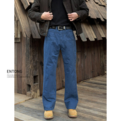 牛仔裤 长裤 男士 宽松水洗美式 微喇裤 Entong法工蓝潮牌解构伐木工装