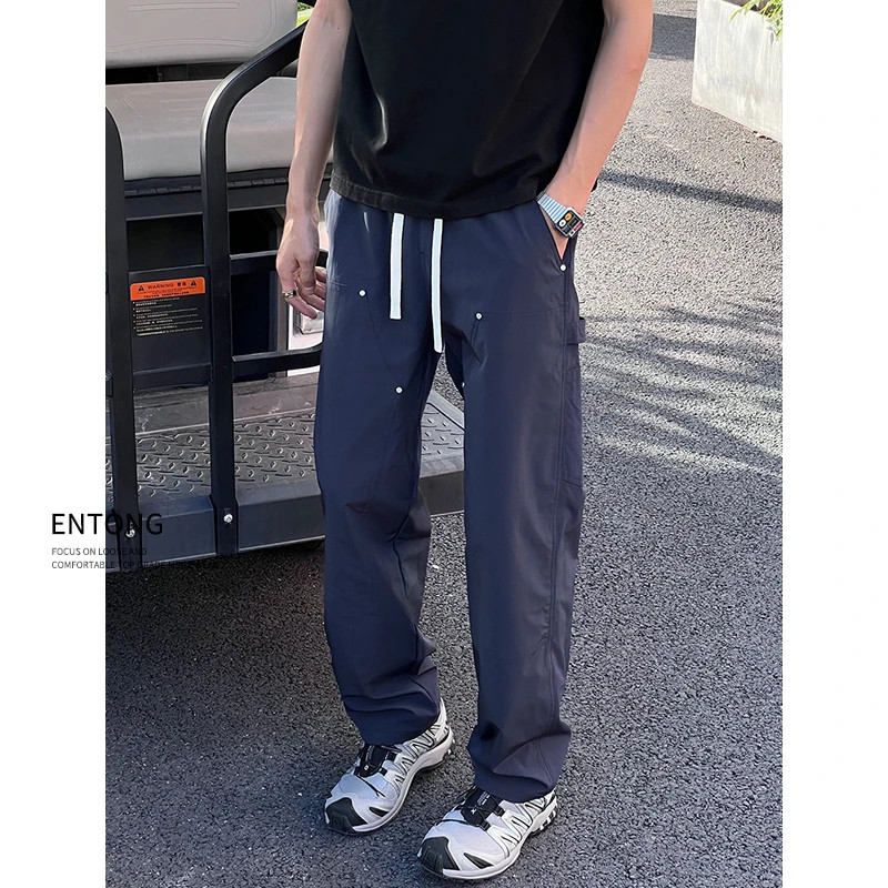 Entong秋季薄款潮流速干长裤男士2025新款复古宽松直筒工装休闲裤