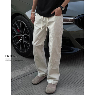 Entong夏季薄款美式斜切休闲裤潮牌户外解构男宽松vibe直筒长裤子